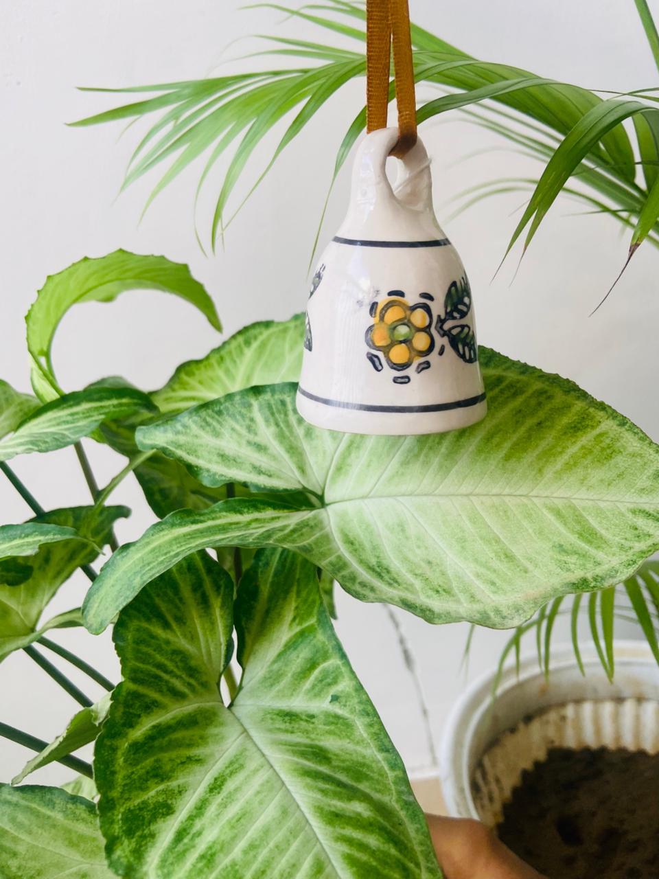 Yellow Flower Ceramic Bell - 3 Inch Small