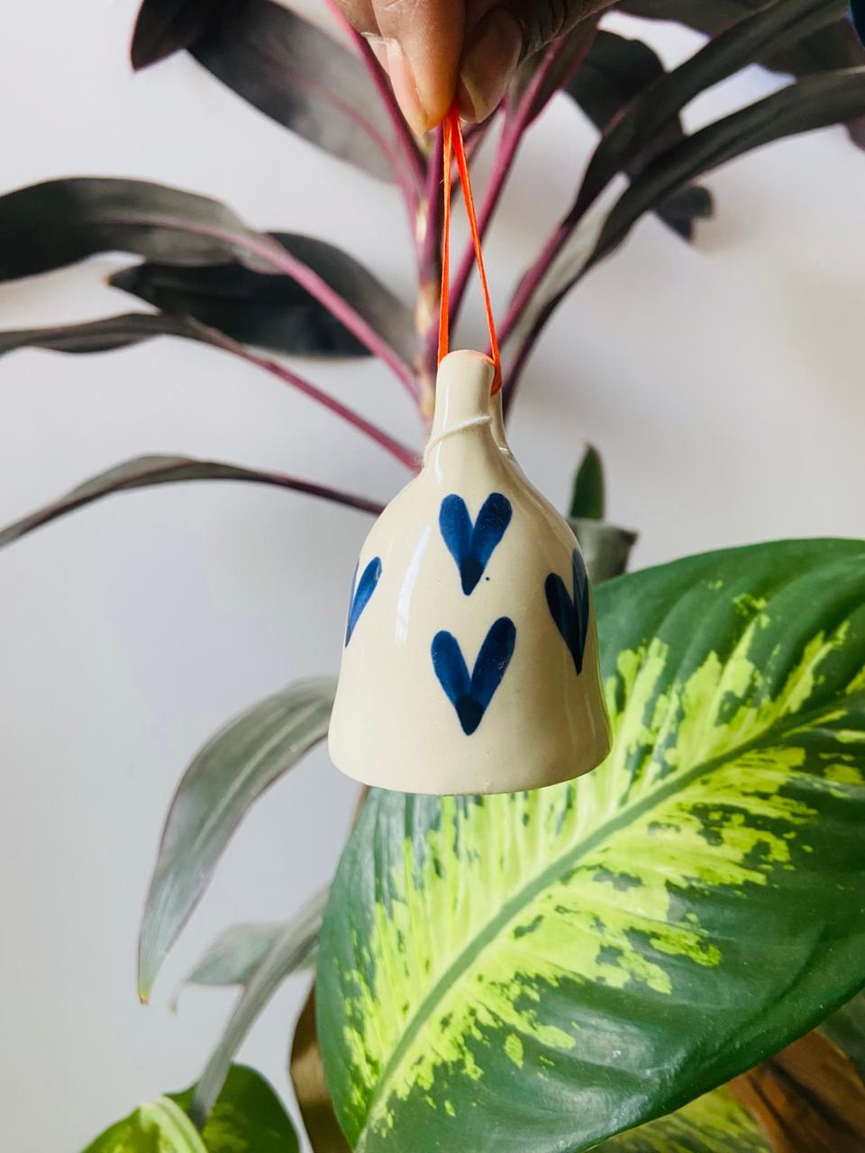 Blue Heart Ceramic Bell - 3 Inch (Small) Handcrafted Charm for Crafts & Return Favors