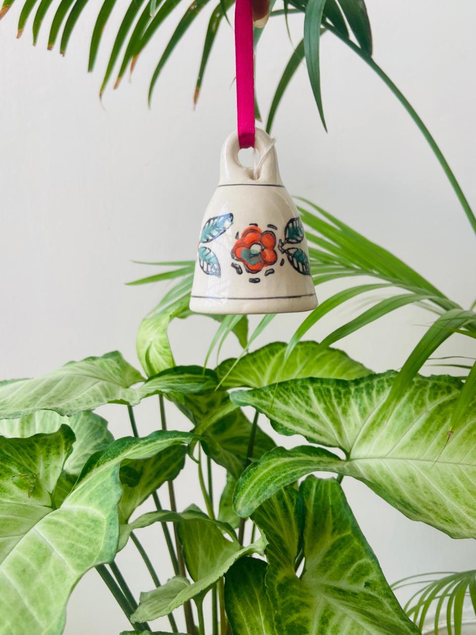 Orange Flower Ceramic Bell - 3 Inch (Small)