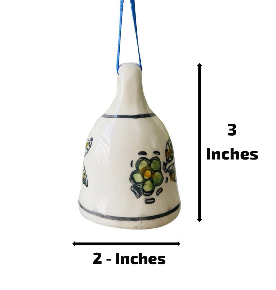 Green Flower Ceramic Bell - 3 Inch for Macrame & Home Decor