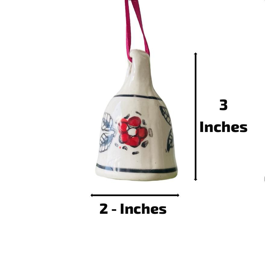 Floral Red Flower Ceramic Bell Size 3 Inches (Small)