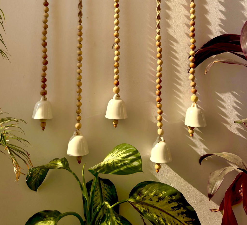Boho Macrame Ceramic Backdrop Chime- Handcrafted Wall Hanging with Ceramic Bells