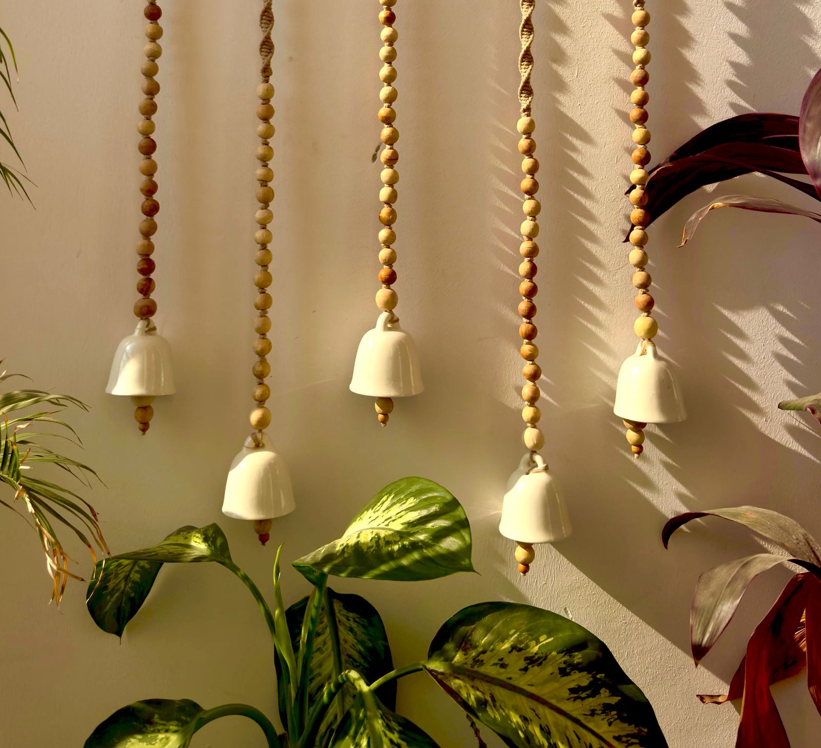 Boho Macrame Ceramic Backdrop Chime- Handcrafted Wall Hanging with Ceramic Bells