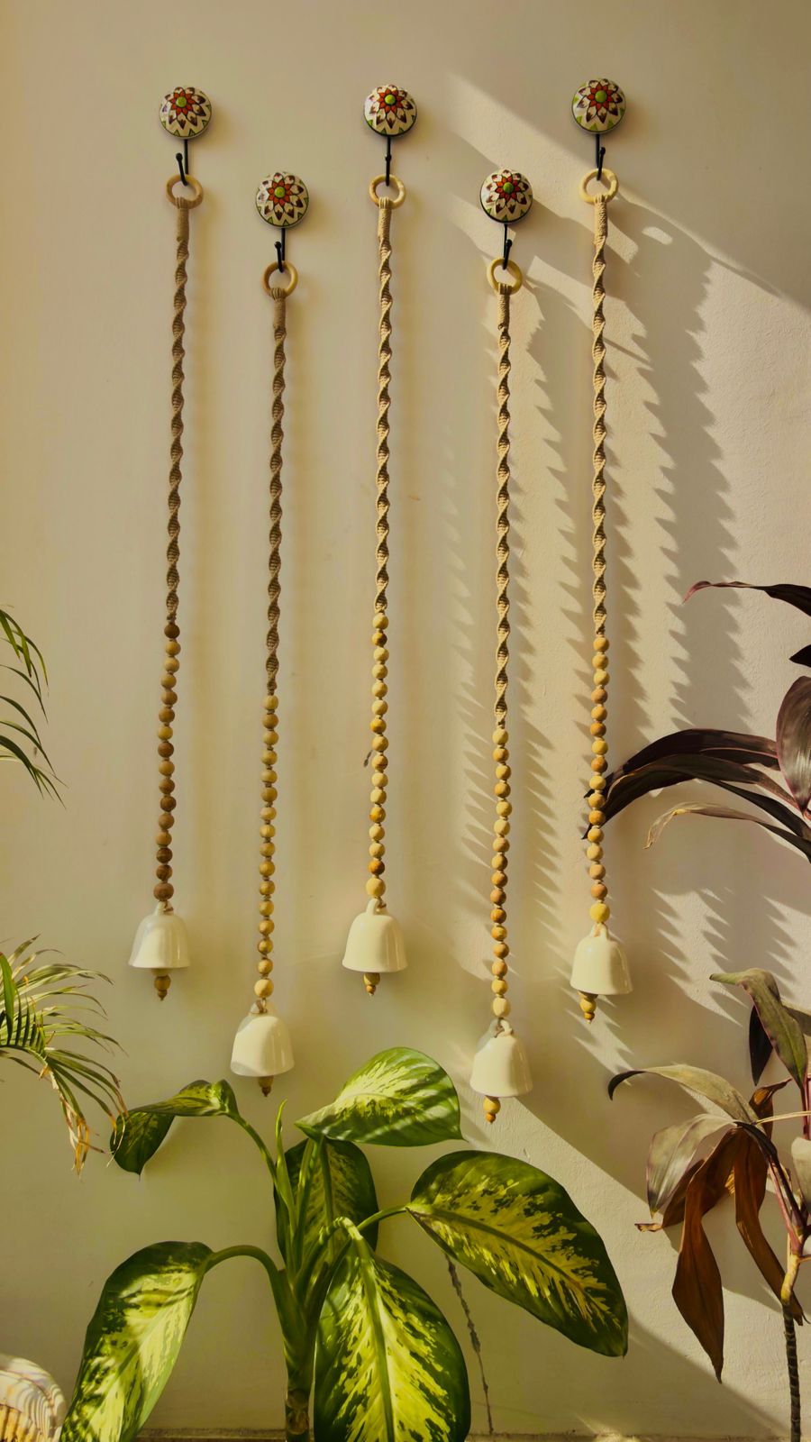 Boho Macrame Ceramic Backdrop Chime- Handcrafted Wall Hanging with Ceramic Bells