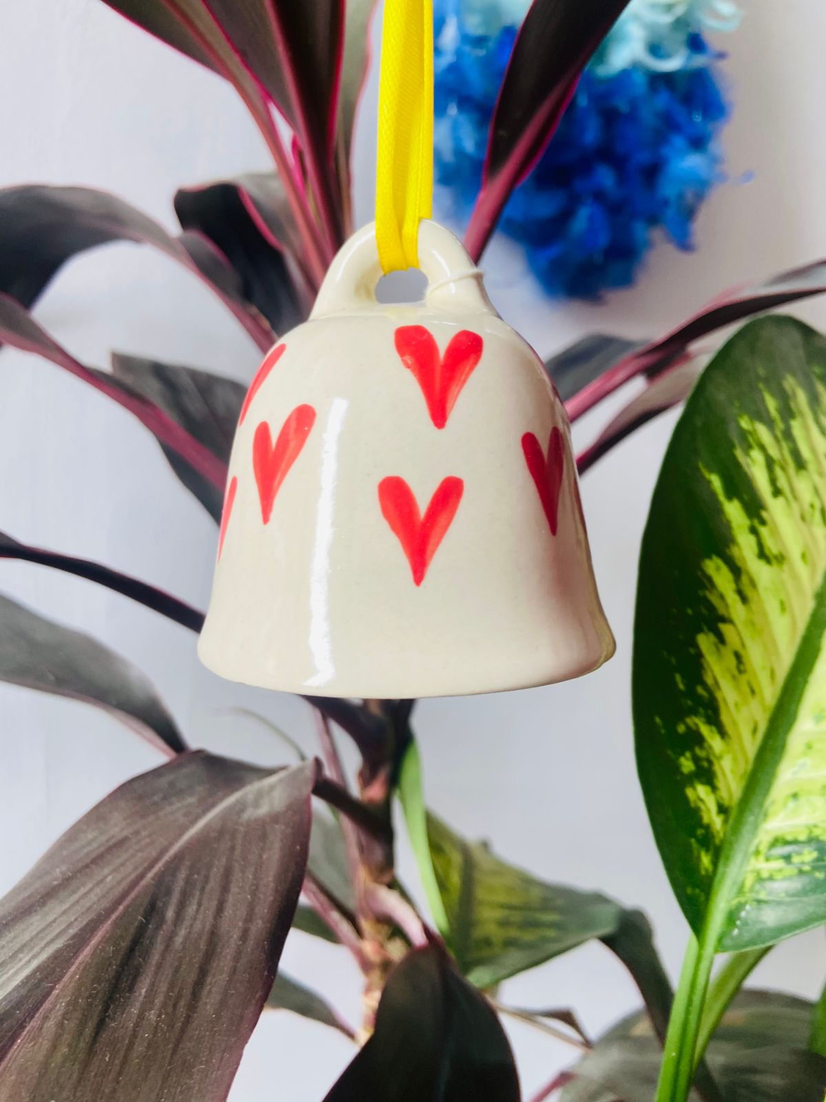 Red Heart Ceramic Bell - Hand Painted Medium (4 Inches) | Home Décor & Return Gift
