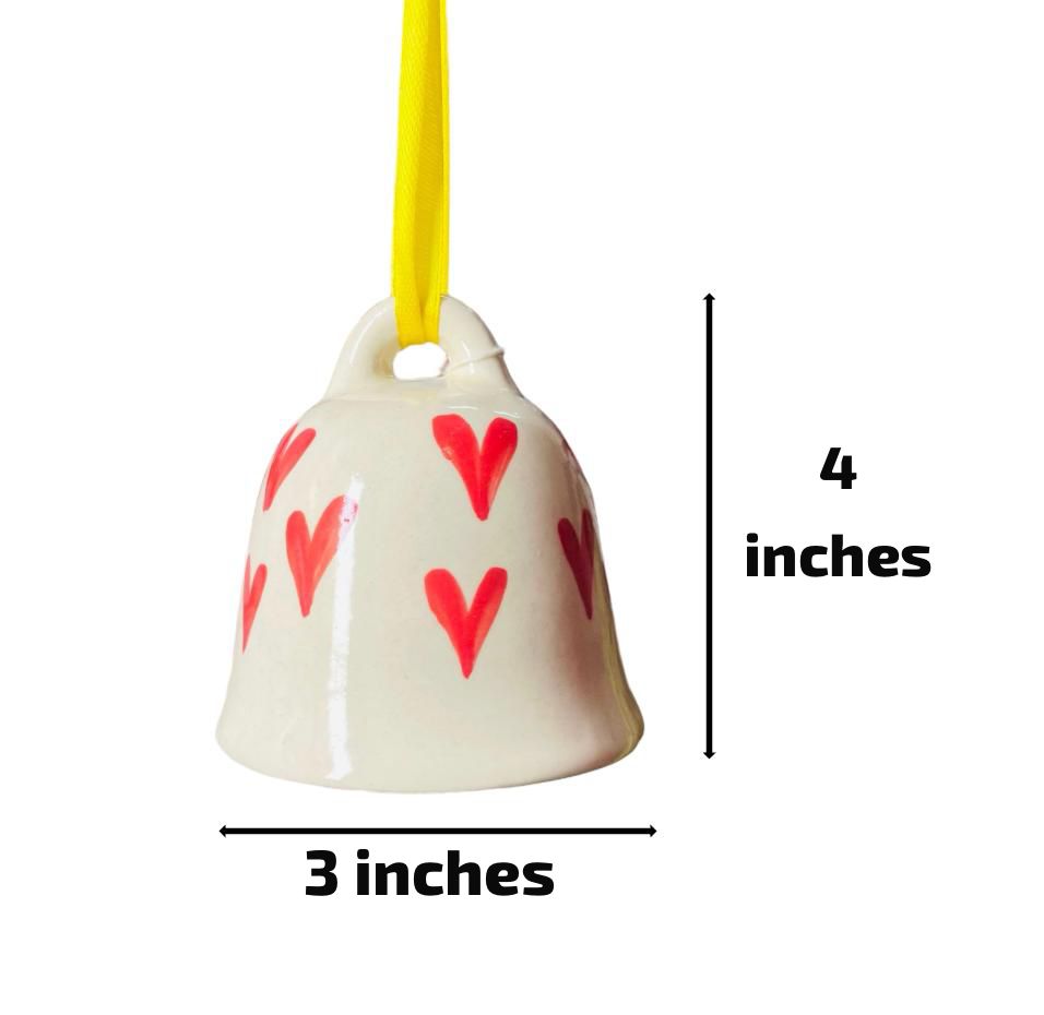 Red Heart Ceramic Bell - Hand Painted Medium (4 Inches) | Home Décor & Return Gift
