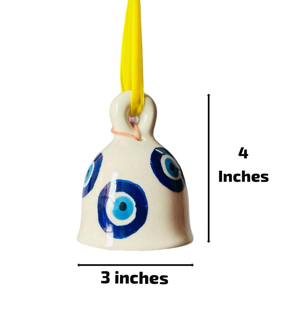 Evil Eye Ceramic Bell - Hand Painted Medium (4 Inches) | Home Décor & Return Gift