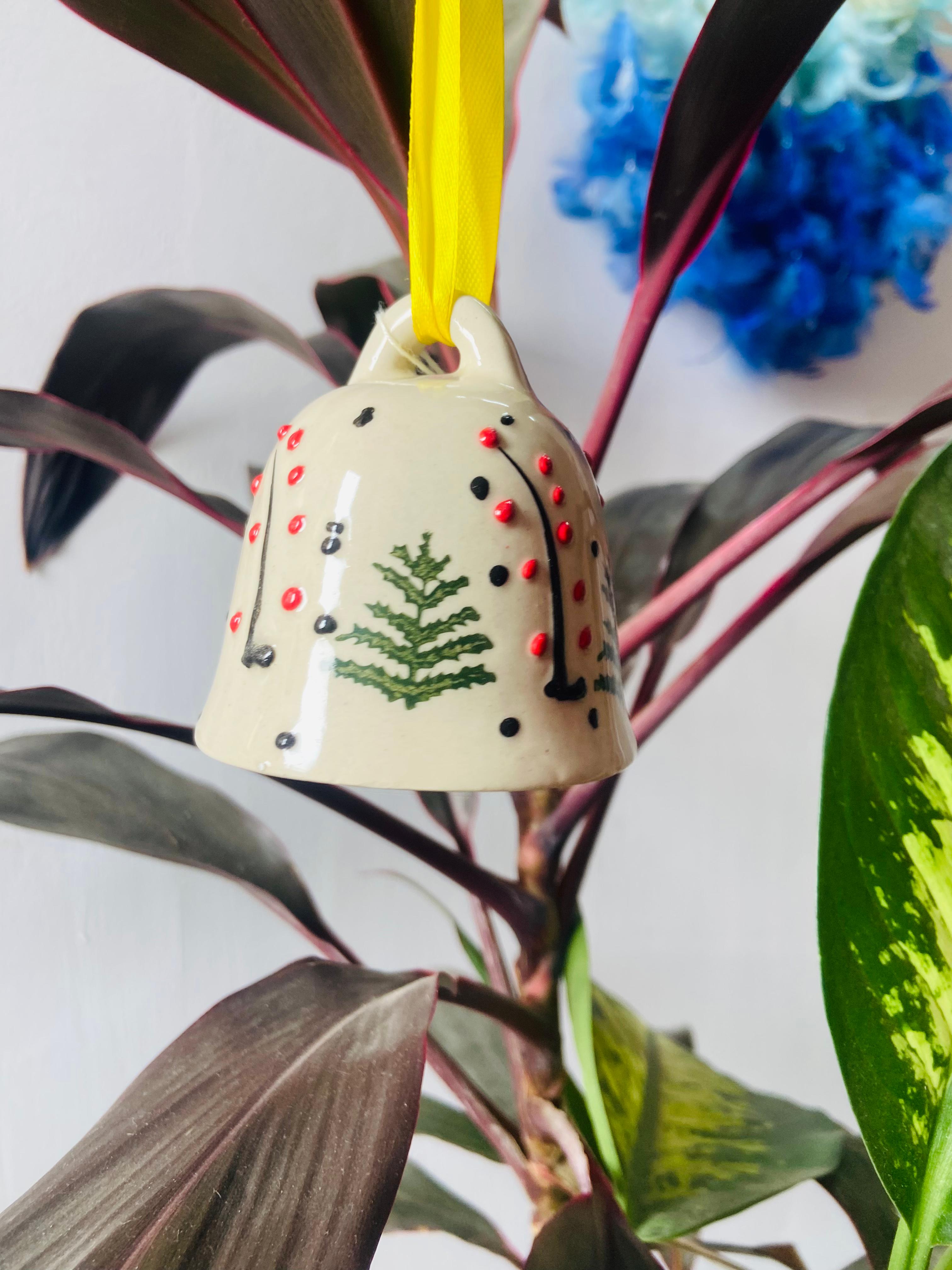 Christmas Tree Ceramic Bell - Hand Painted Medium (4 Inches) | Home Décor & Return Gift