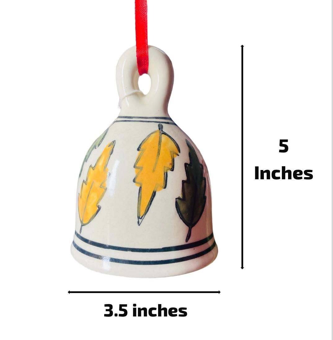 Leaf Pattern Ceramic Bell - Hand Painted Large (5 Inches) | Home Décor & Return Gift