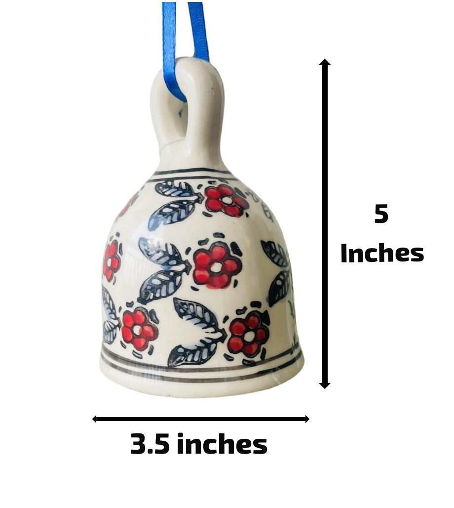 Red Flower Ceramic Bell - Hand Painted Large (5 Inches) | Home Décor & Return Gift