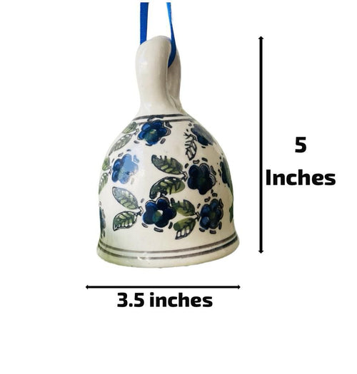 Blue Flower Ceramic Bell - Hand Painted Large (5 Inches) | Home Décor & Return Gift