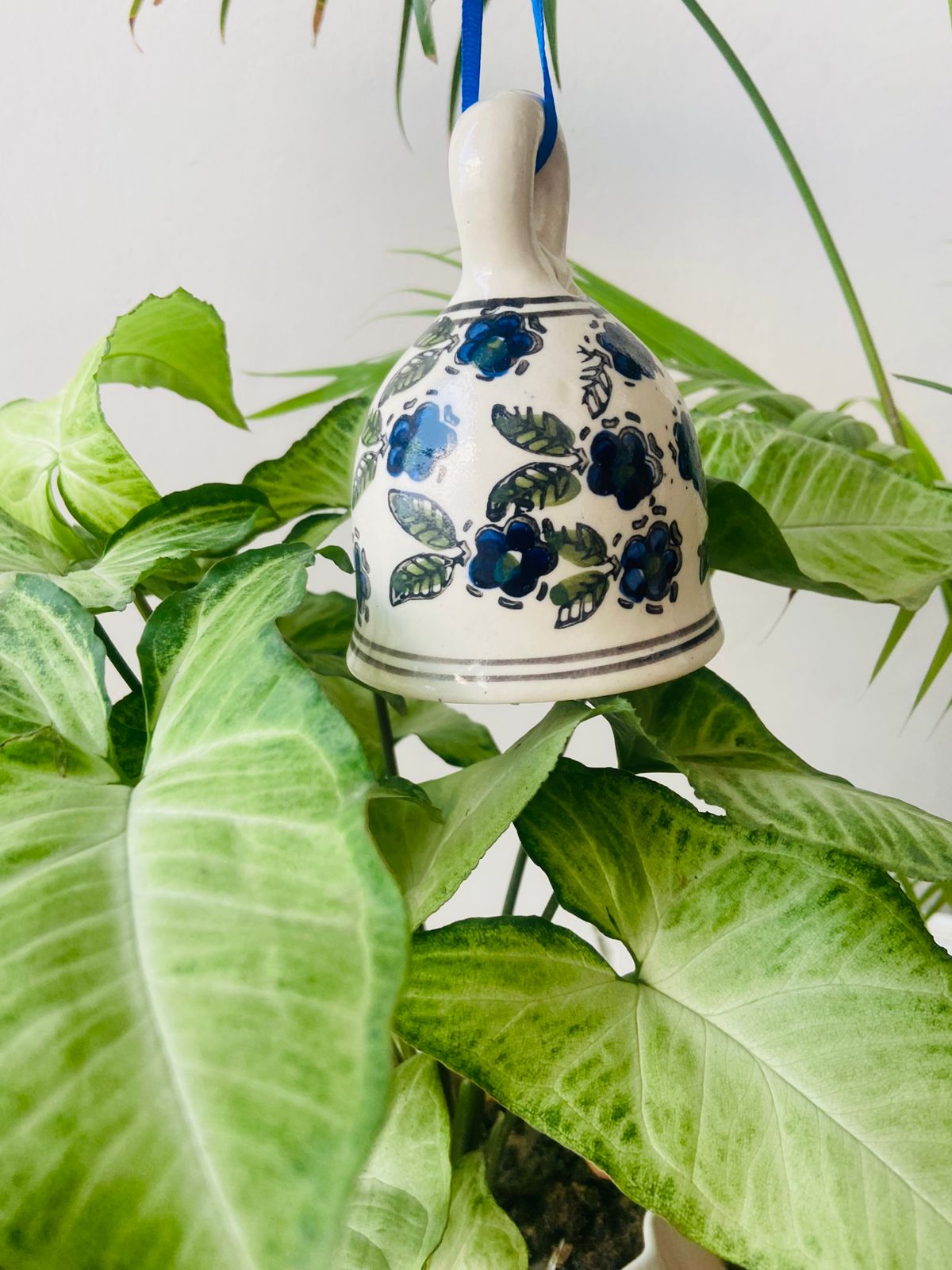 Blue Flower Ceramic Bell - Hand Painted Large (5 Inches) | Home Décor & Return Gift