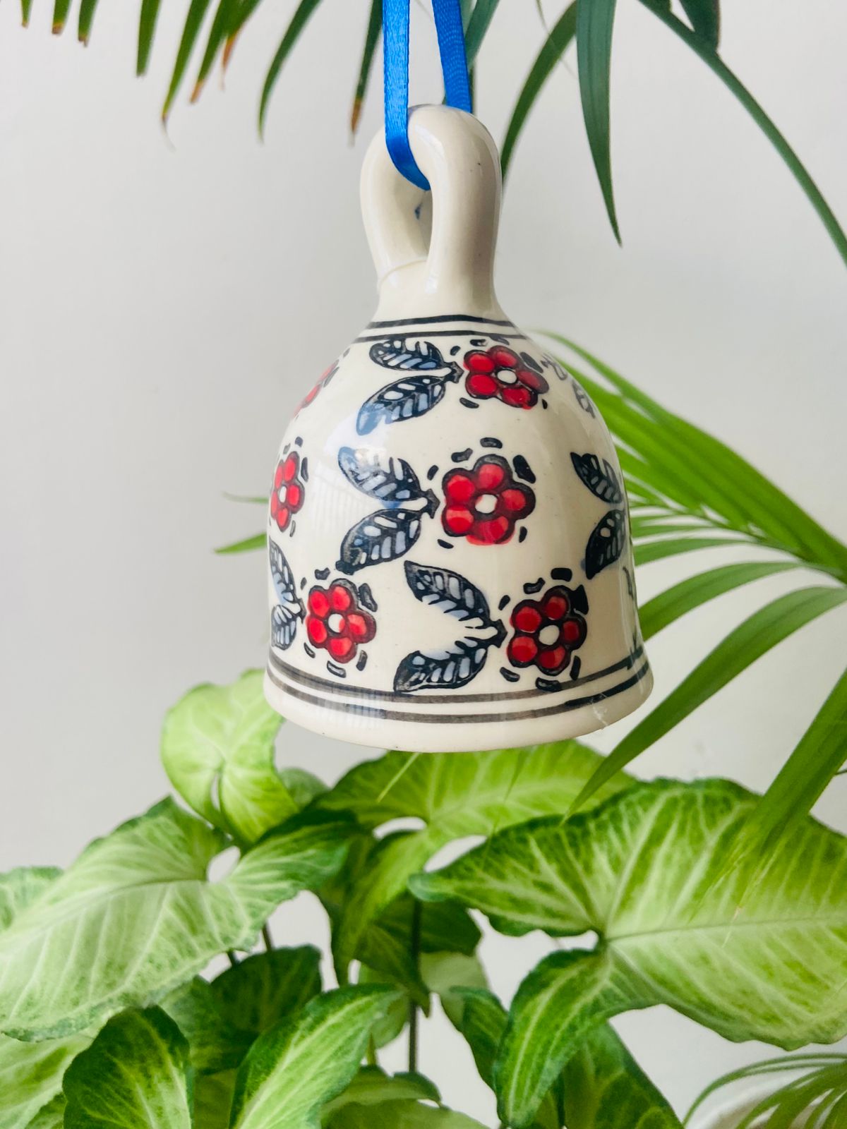 Red Flower Ceramic Bell - Hand Painted Large (5 Inches) | Home Décor & Return Gift