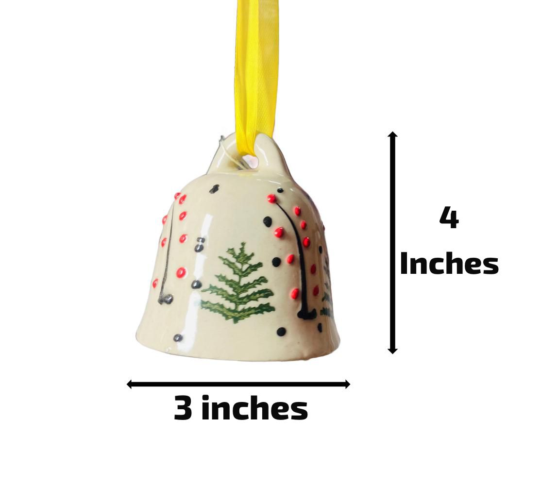 Christmas Tree Ceramic Bell - Hand Painted Medium (4 Inches) | Home Décor & Return Gift