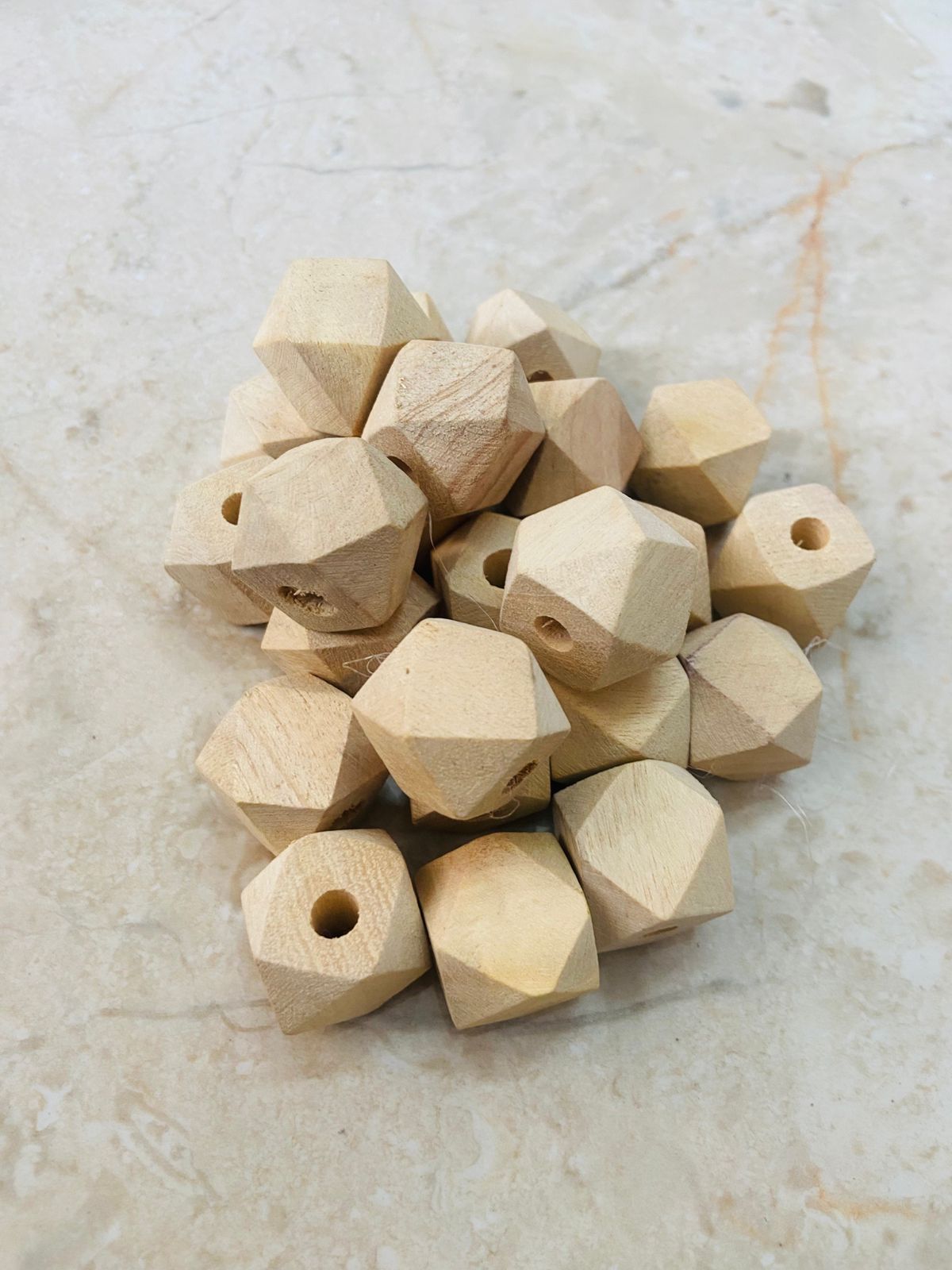 Diamond Cut Wooden Beads 25mm - Premium Quality Craft Beads (Pack of 10)