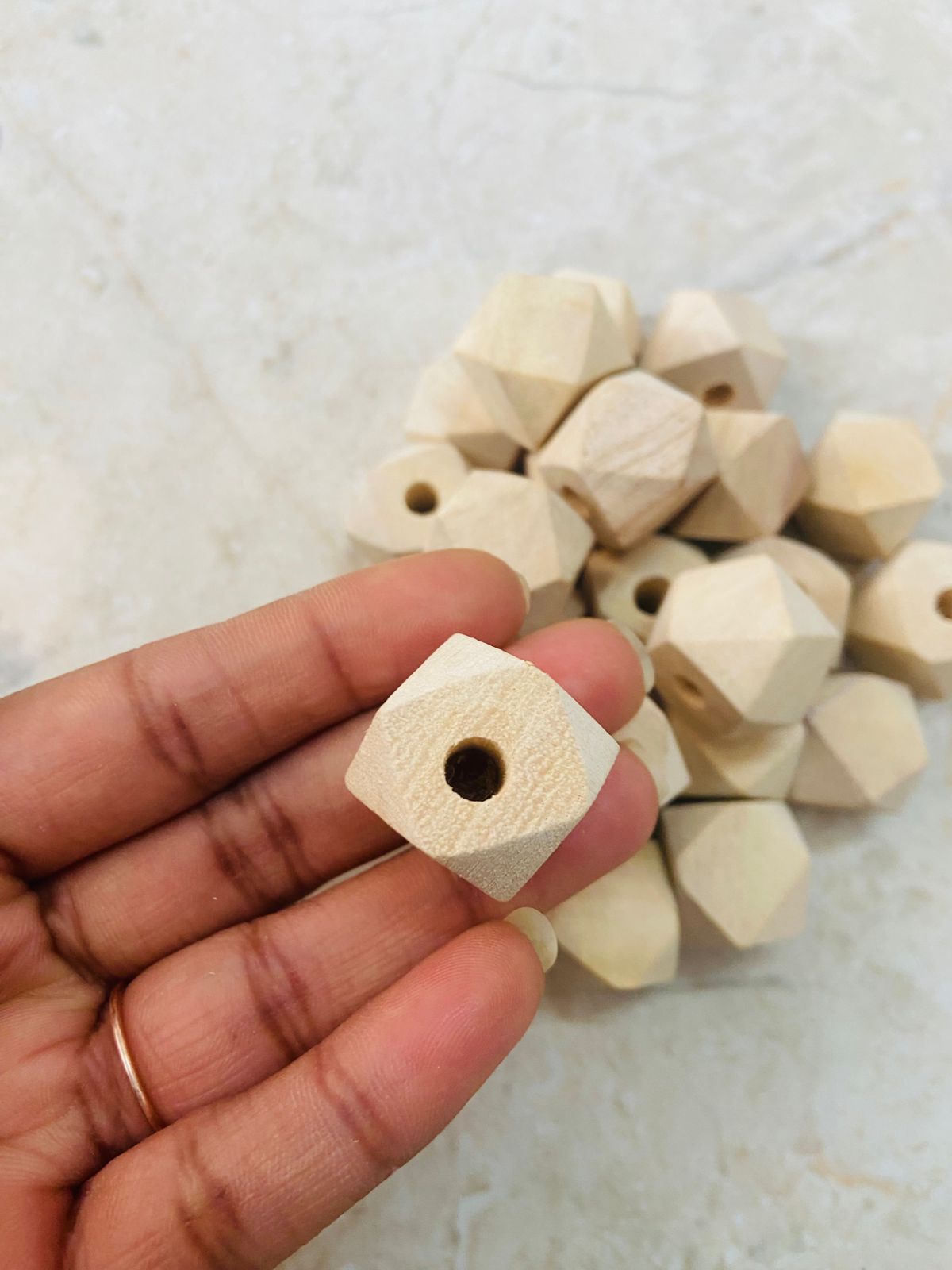 Diamond Cut Wooden Beads 25mm - Premium Quality Craft Beads (Pack of 10)