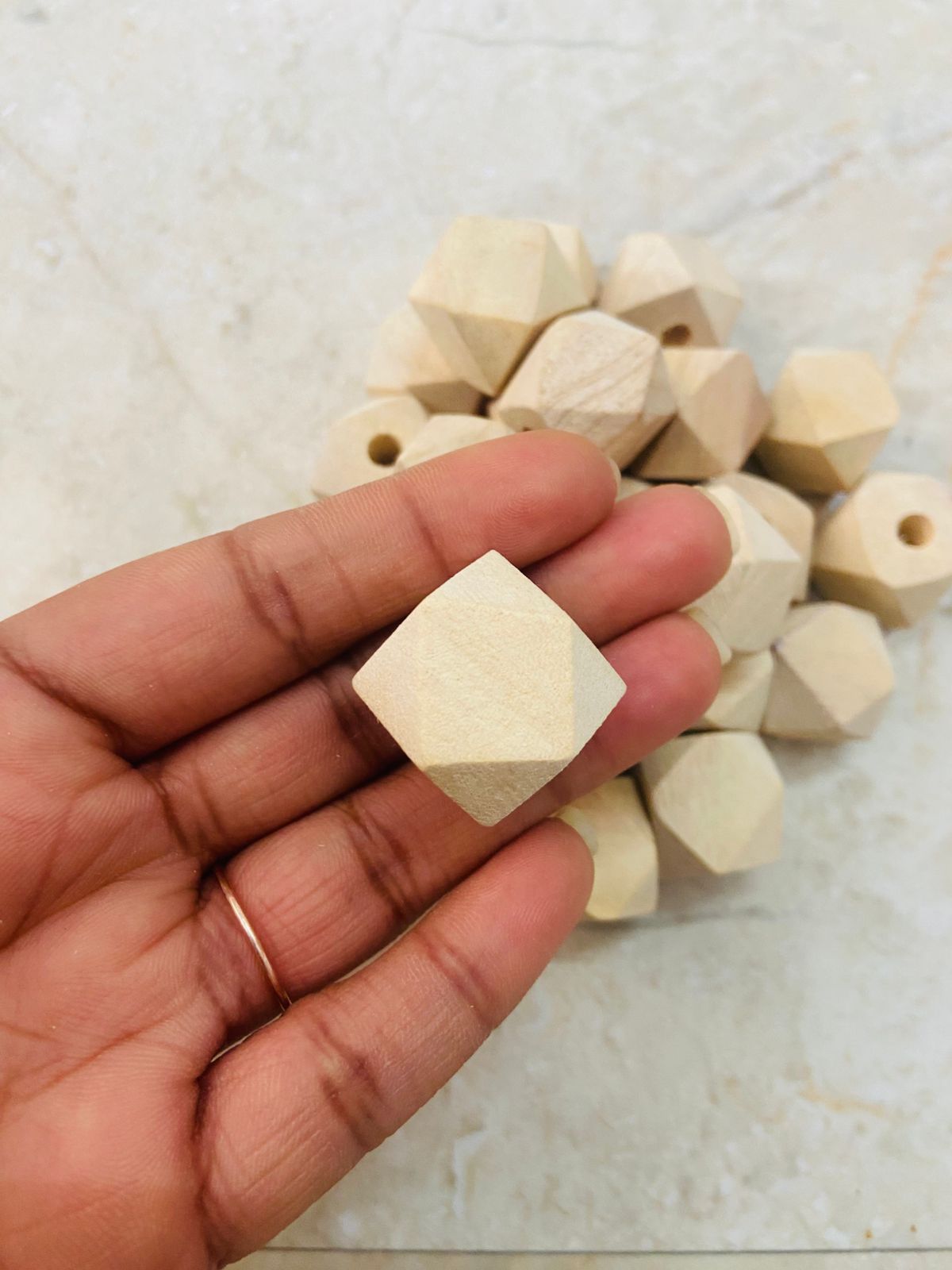 Diamond Cut Wooden Beads 25mm - Premium Quality Craft Beads (Pack of 10)