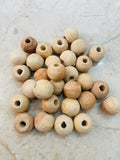 Premium Round Wooden Beads - Natural Craft Beads (Pack of 10)