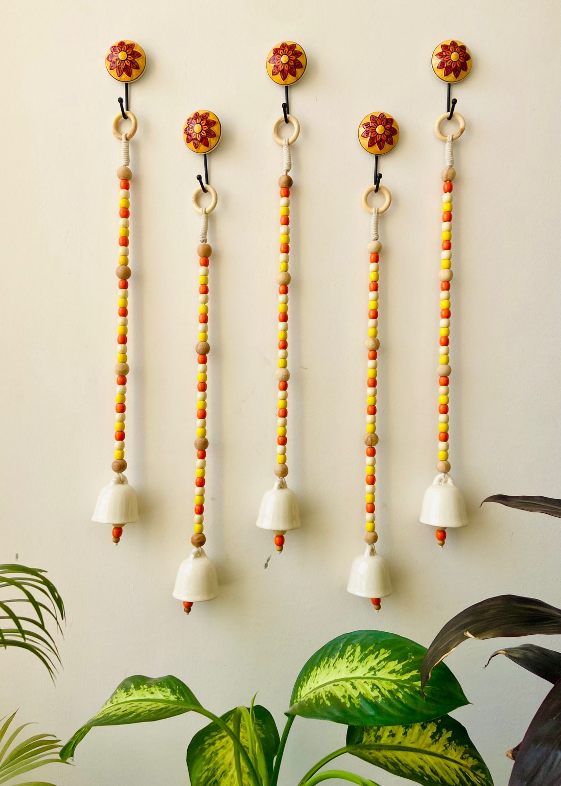 Macrame Ceramic Beaded Backdrop Set Of 5 | With Cramic Hook