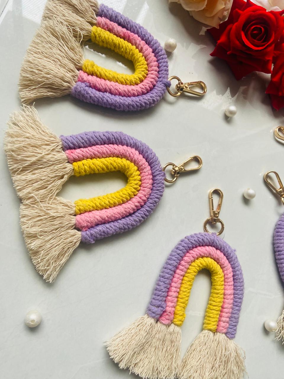 Macrame Rainbow Keychain | Bag Charm (Pack Of 1 Piece)