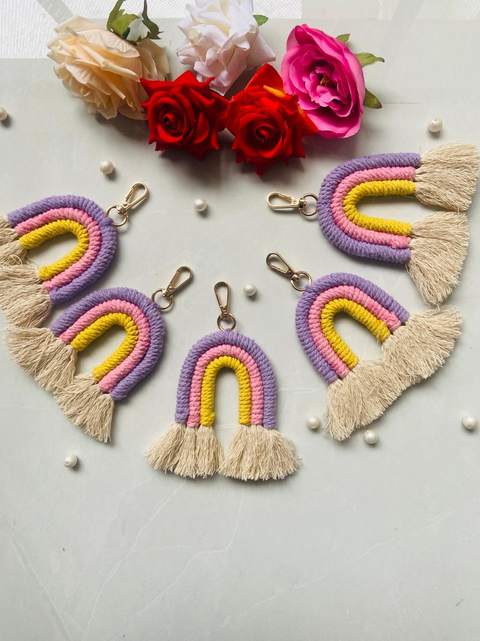 Macrame Rainbow Keychain | Bag Charm (Pack Of 1 Piece)