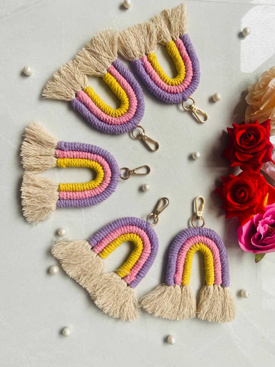 Macrame Rainbow Keychain | Bag Charm (Pack Of 1 Piece)