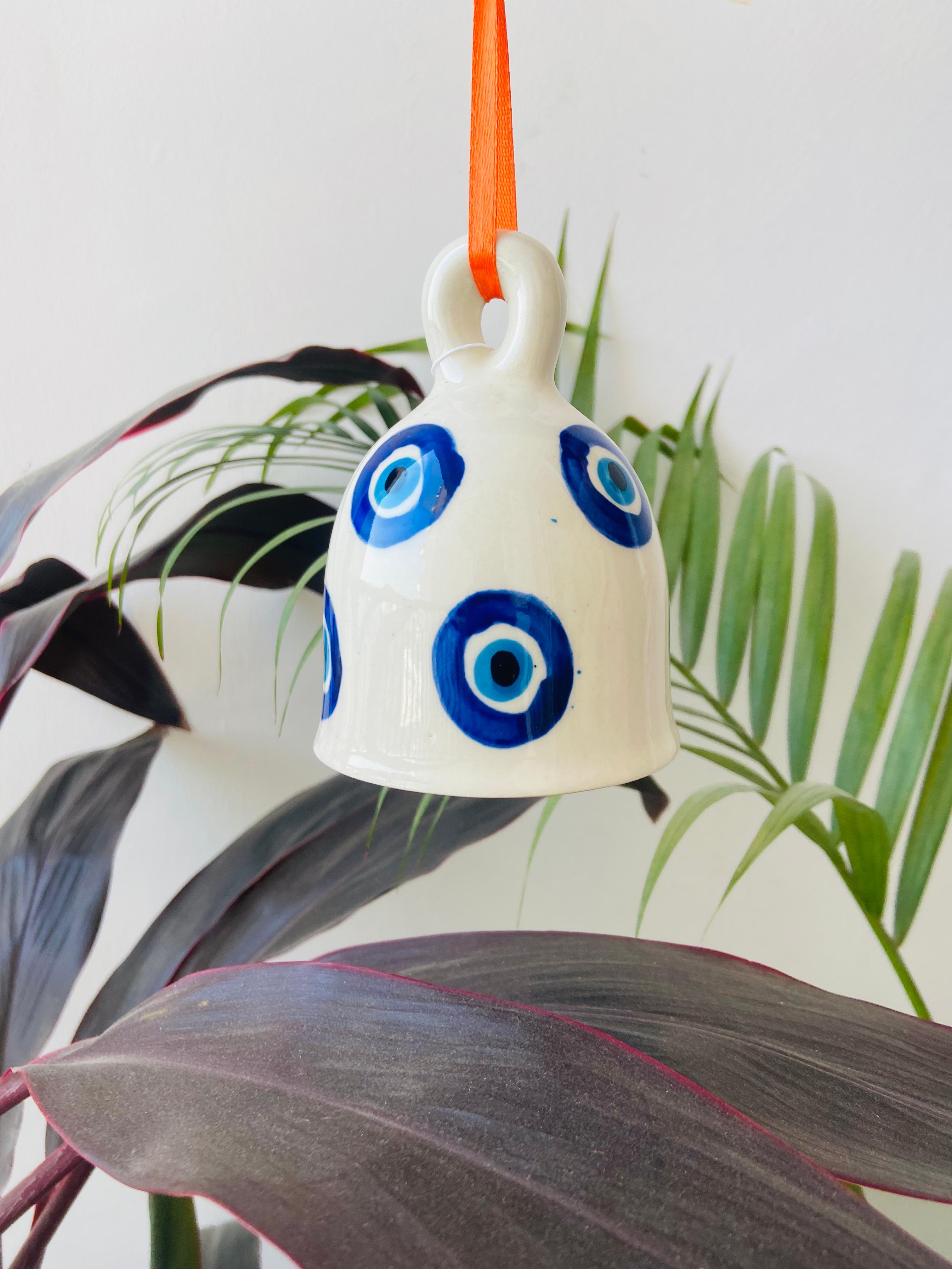 Hand-Painted Evil eye Ceramic Bell - Large 5 Inch