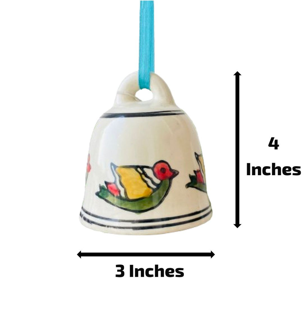 Hand-Painted Bird Ceramic Bell - Medium 4 Inch | Artisan Craft Decor