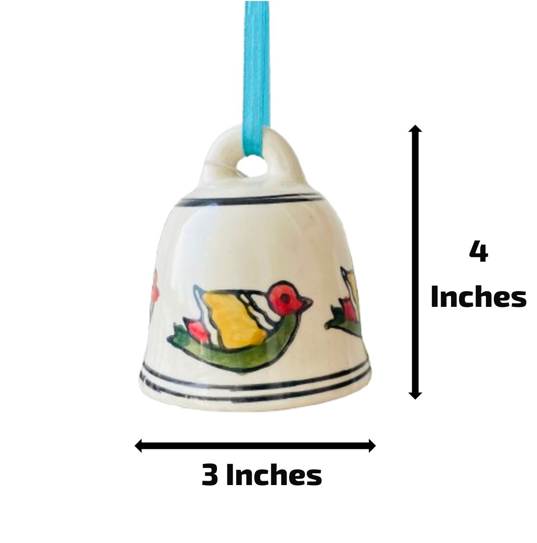 Hand-Painted Bird Ceramic Bell - Medium 4 Inch | Artisan Craft Decor