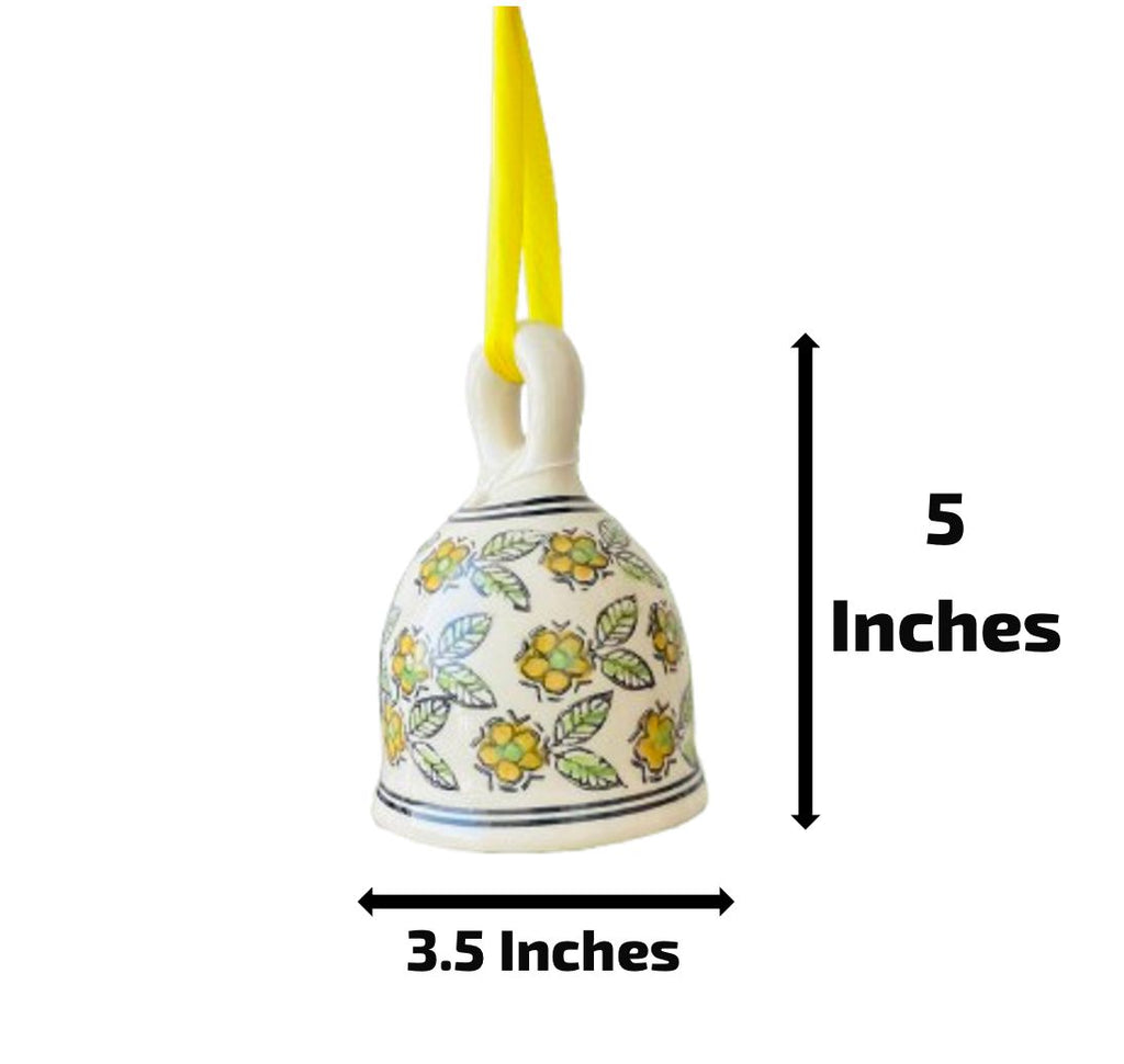 Yellow Flower Hand-Painted Ceramic Bell - 5 Inch Large