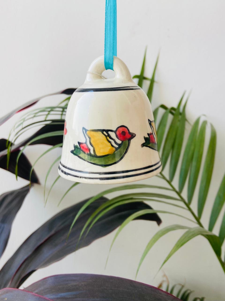 Hand-Painted Bird Ceramic Bell - Medium 4 Inch | Artisan Craft Decor