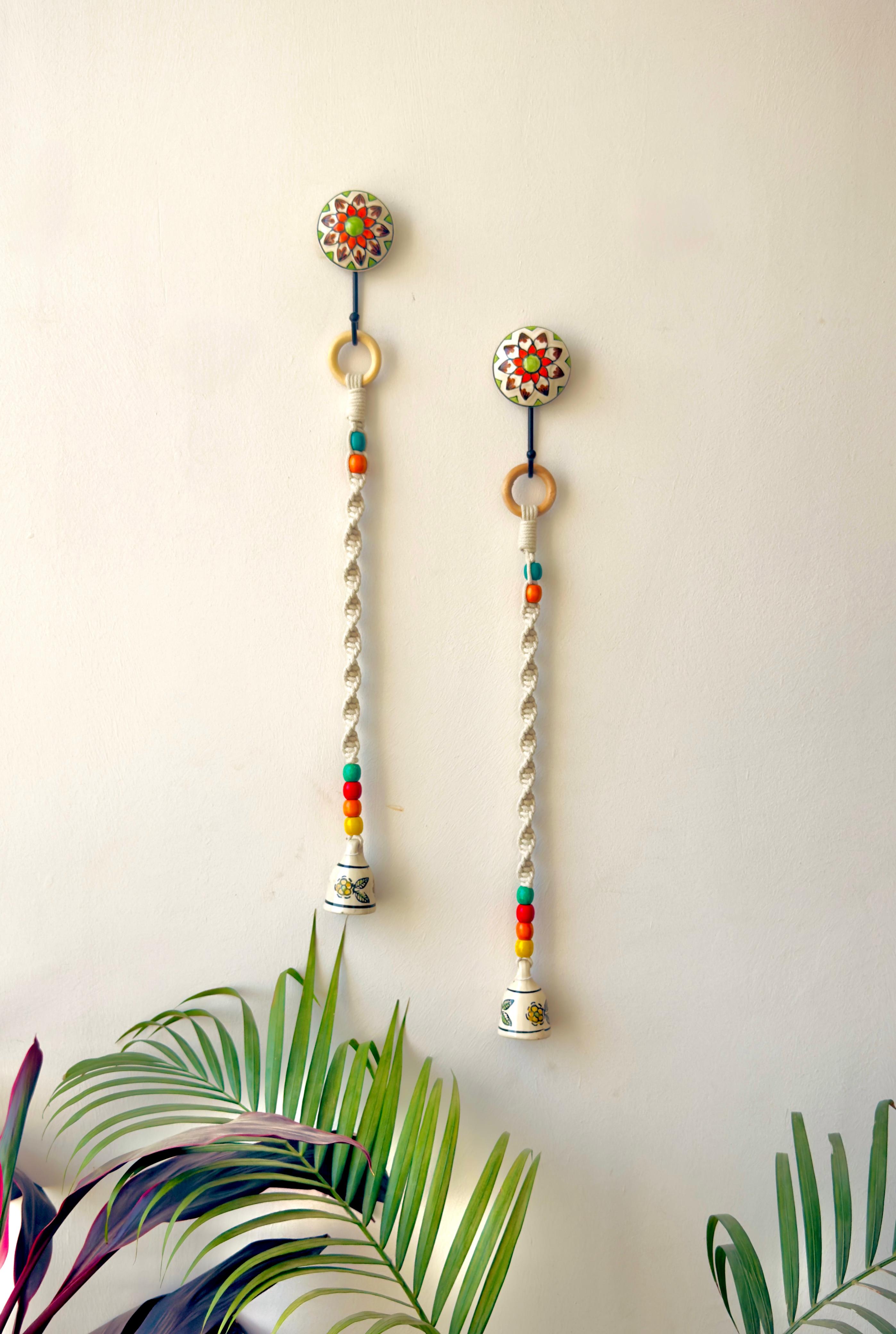 Handcrafted Temple Chimes Set of 2 - Yellow Flower | Macrame Wall Decor