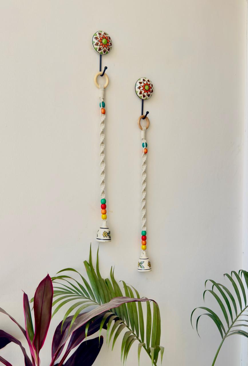 Handcrafted Temple Chimes Set of 2 - Yellow Flower | Macrame Wall Decor