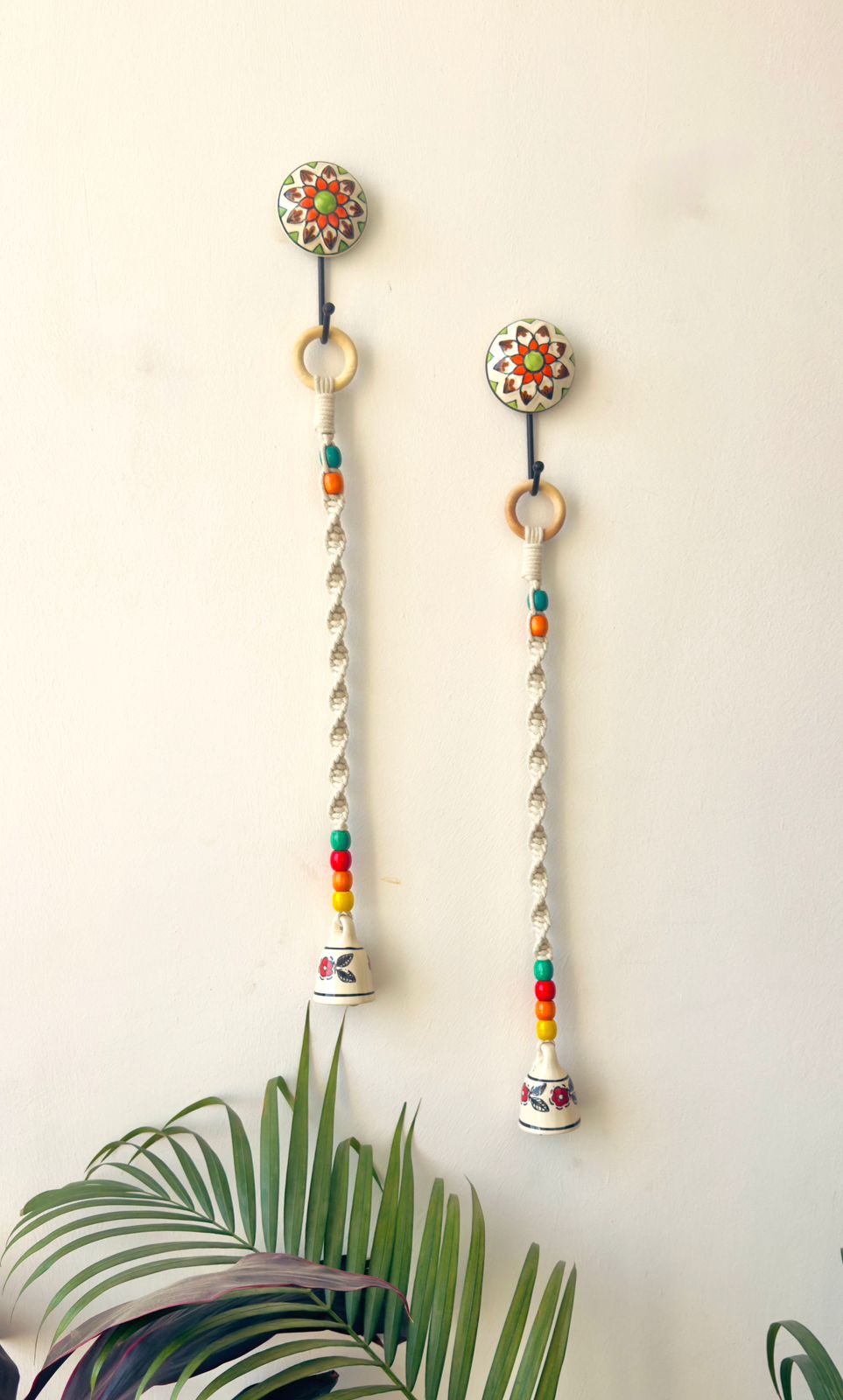 Handcrafted Temple Chimes Set of 2 - Red Flower