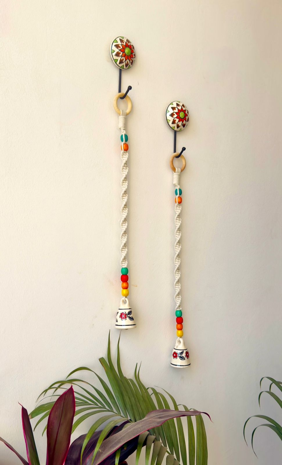 Handcrafted Temple Chimes Set of 2 - Red Flower