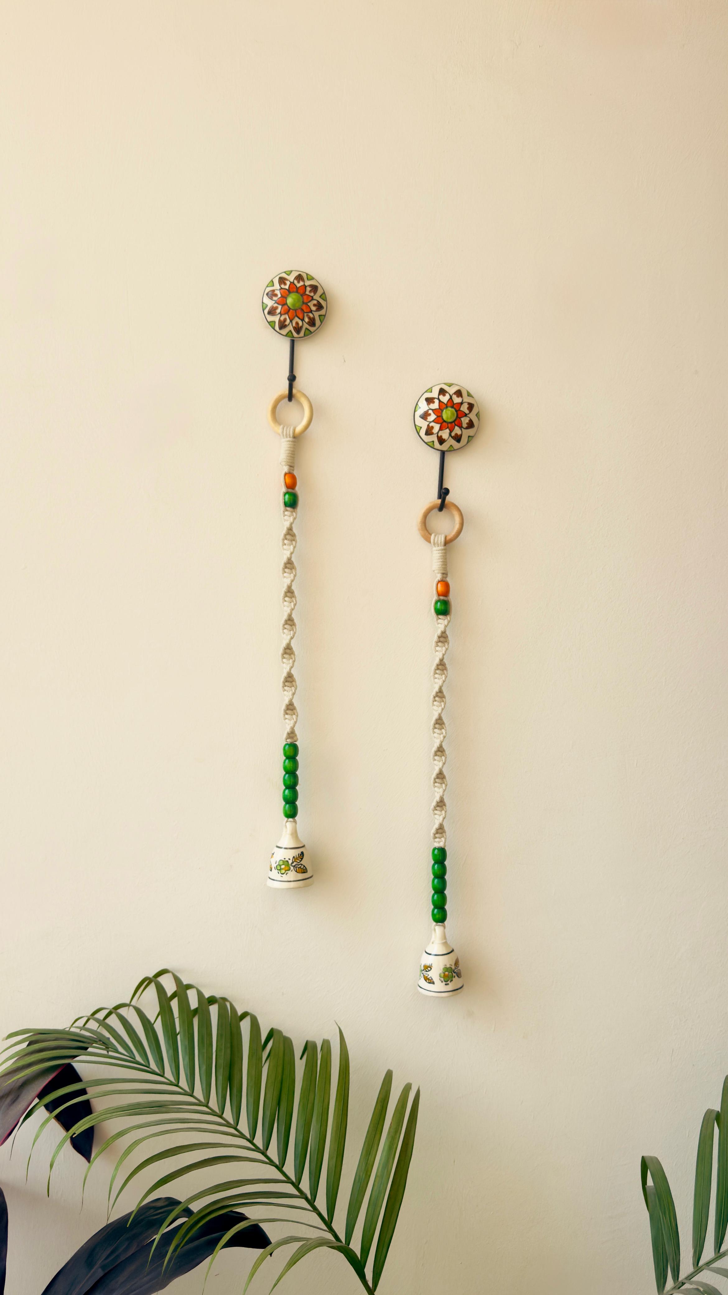 Green Flower Temple Bell Chime Set Of-2