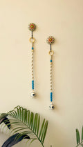Temple Bell Chime Set of 2 - Handcrafted Macrame & Ceramic Blue Flower Bells
