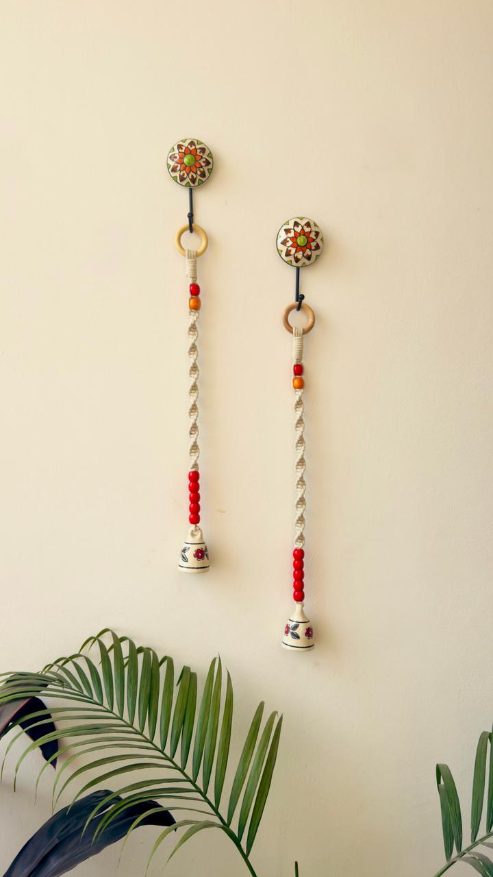Red Flower Ceramic Temple Bell Chime | Set of - 2