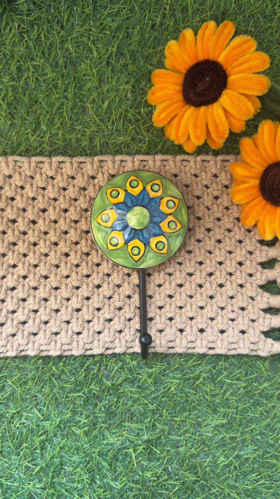 Handcrafted Green Ceramic Wall Hook - 3" Decorative Home Organizer