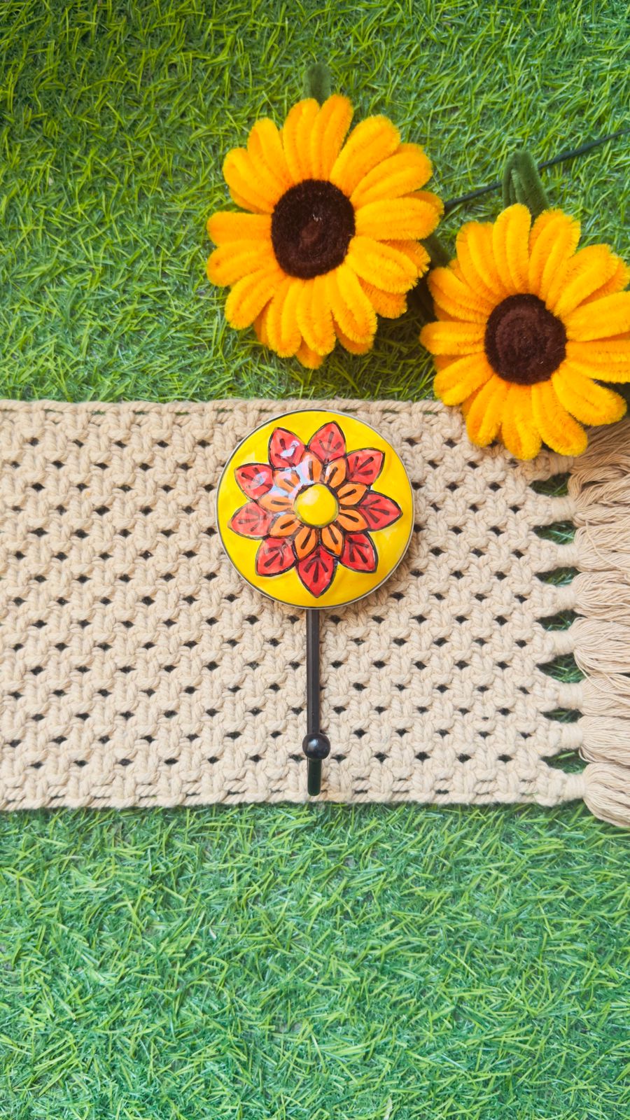 Handcrafted Yellow Ceramic Wall Hook - 3" Decorative Home Organizer