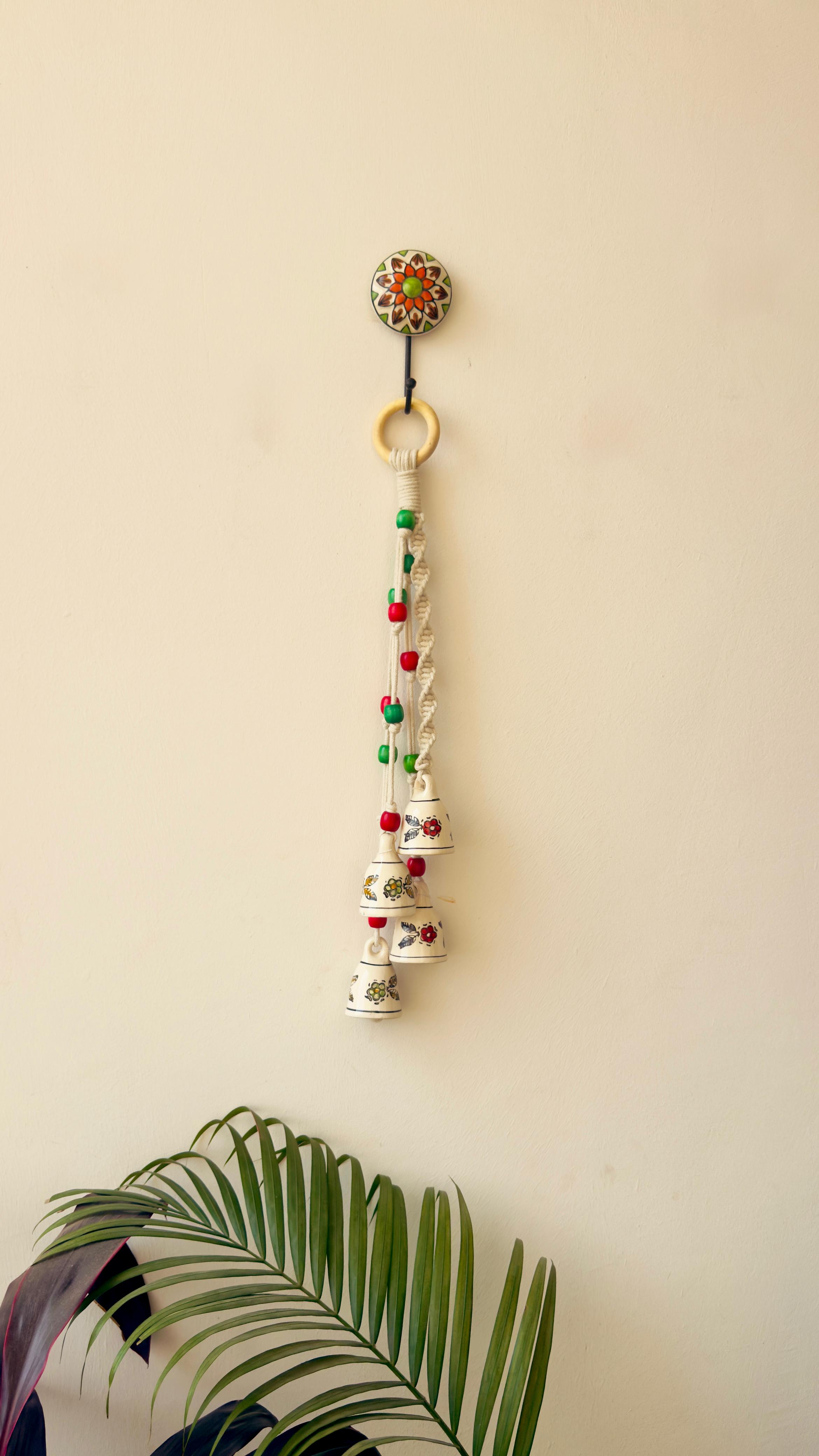 Jhilmil Red and Green Flower Ceramic Bell - Small (3 inch)