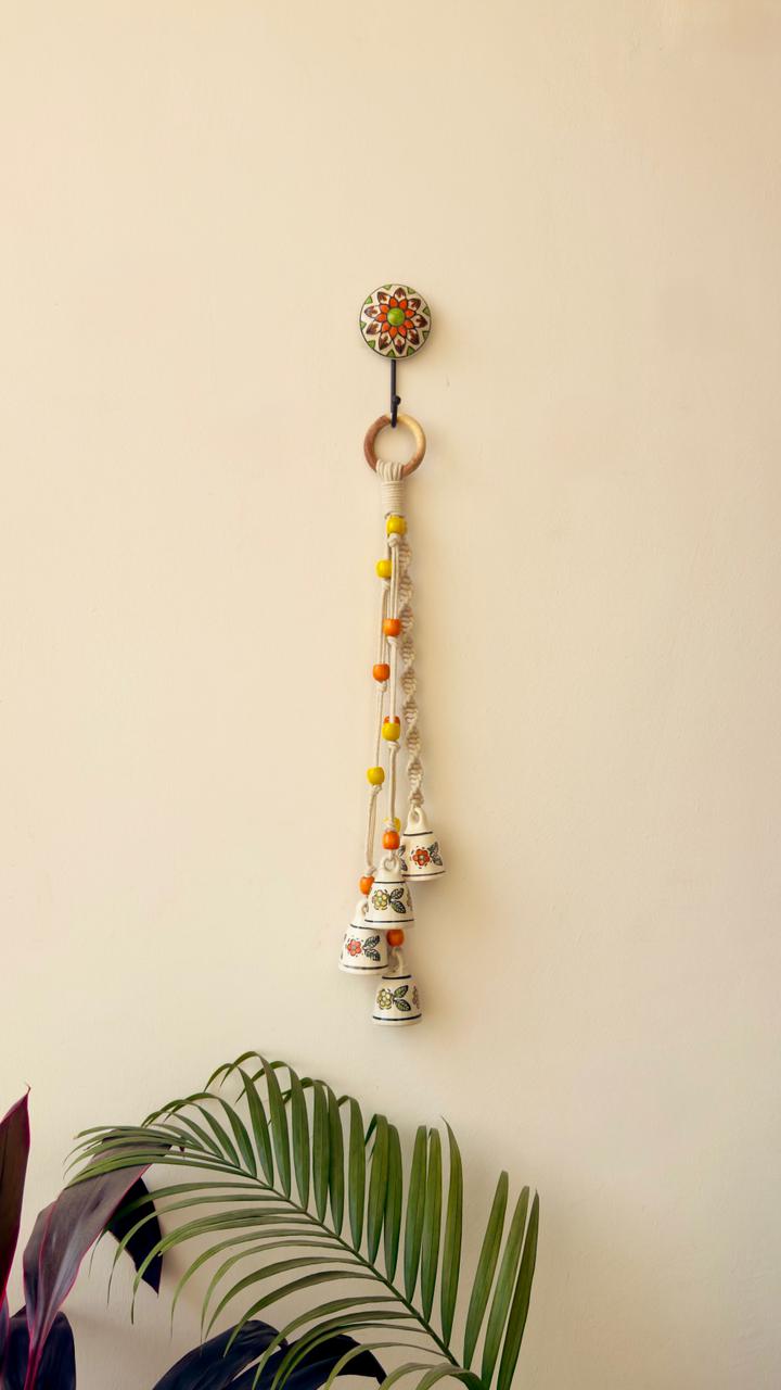 Jhilmil Orange & Yellow Flower Bell Bunch - Handcrafted Macrame Wall Hanging