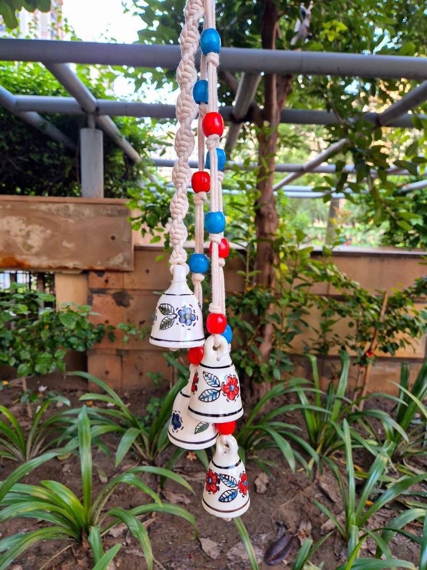 Jhilmil Red & Blue Ceramic Bells Bunch - Handcrafted Temple Chimes