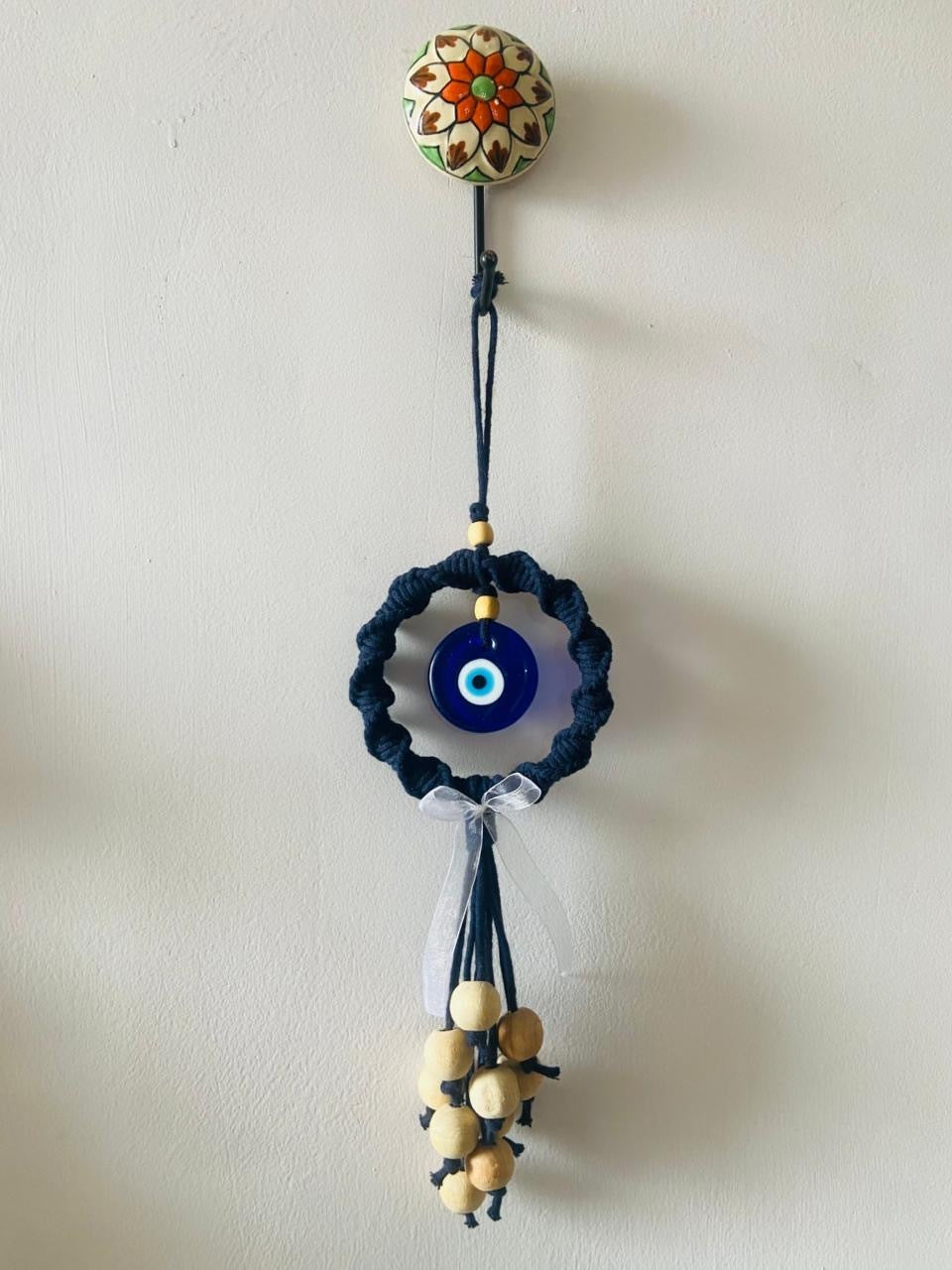 Handcrafted Macrame Evil Eye Wall Hanging In Blue Colour